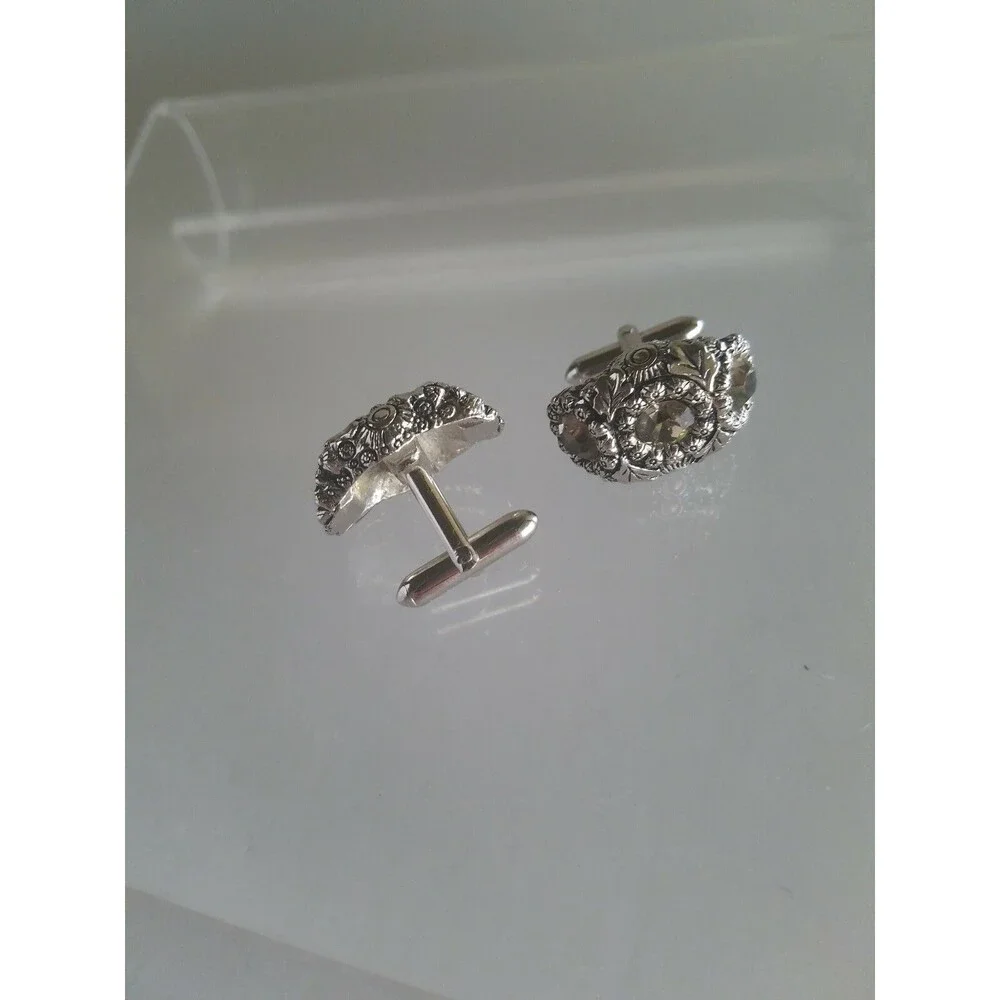 RARE VINTAGE CLEAR CRYSTAL CUFFLINKS SILVER TONE MENS JEWELRY UNSIGNED